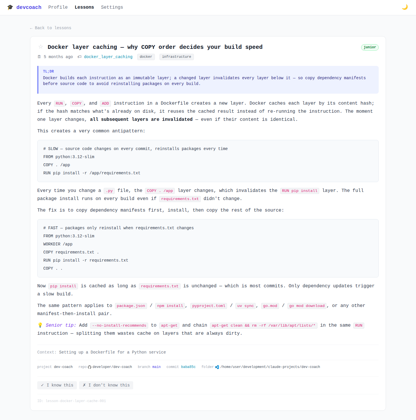 Docker layer caching
