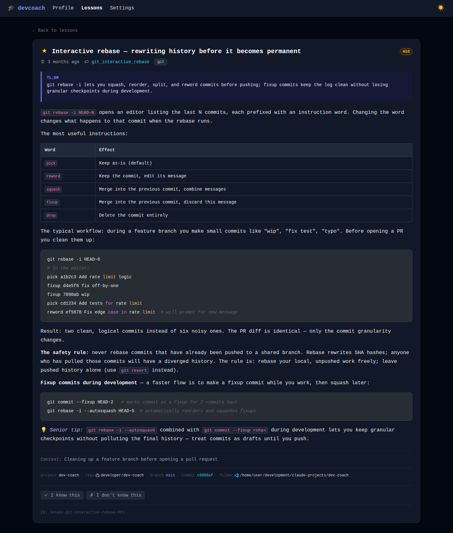 Git interactive rebase
