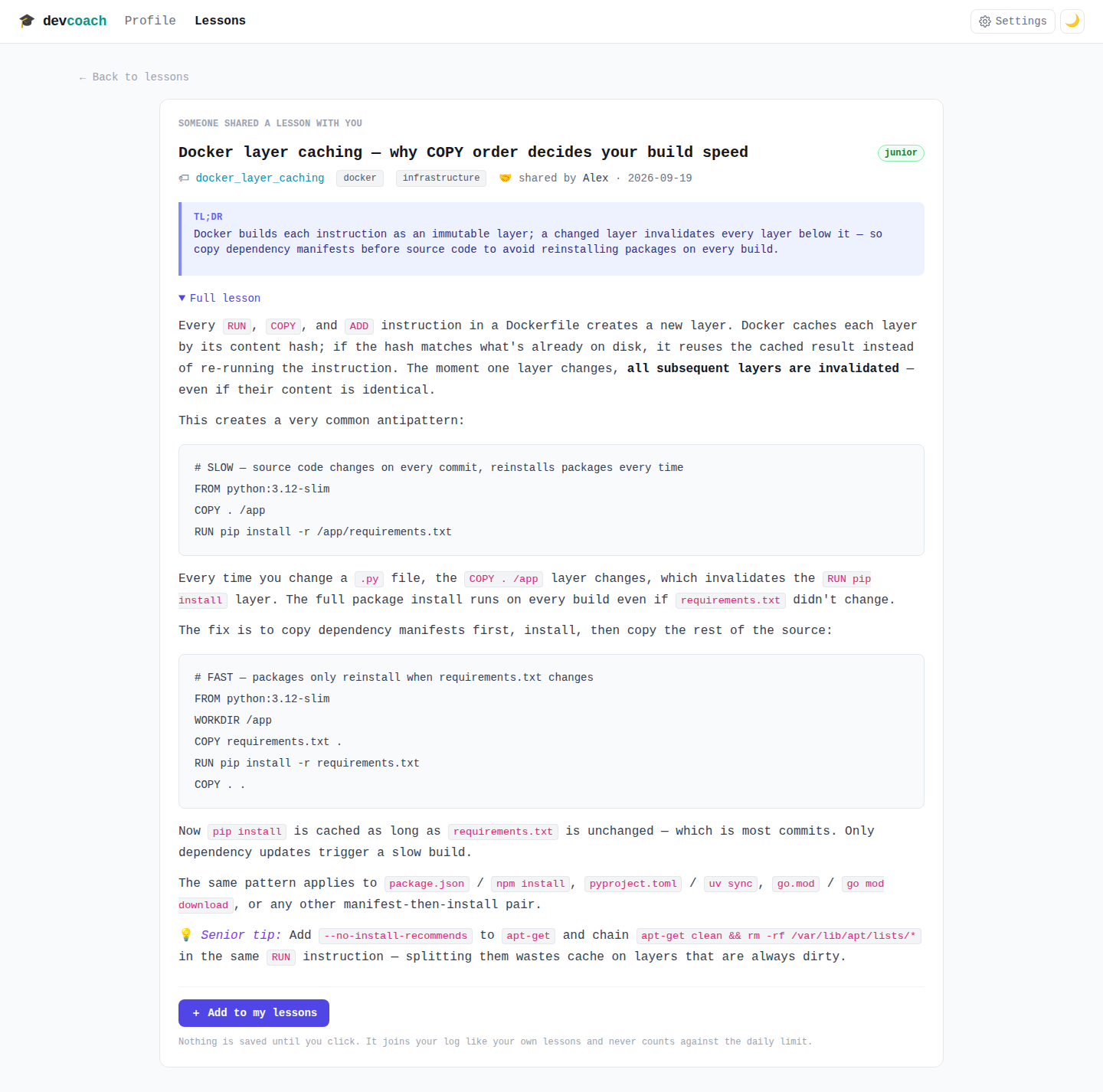 Shared lesson preview