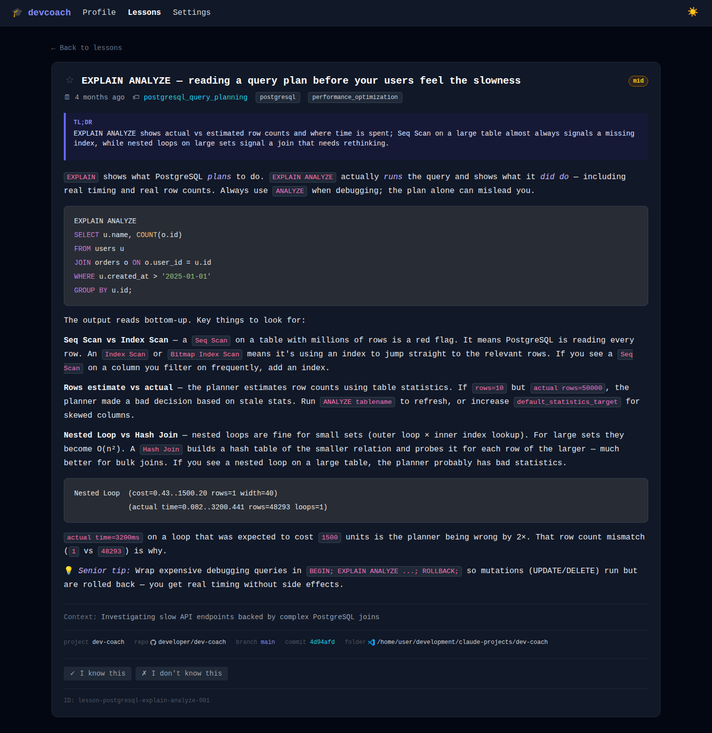 PostgreSQL EXPLAIN ANALYZE
