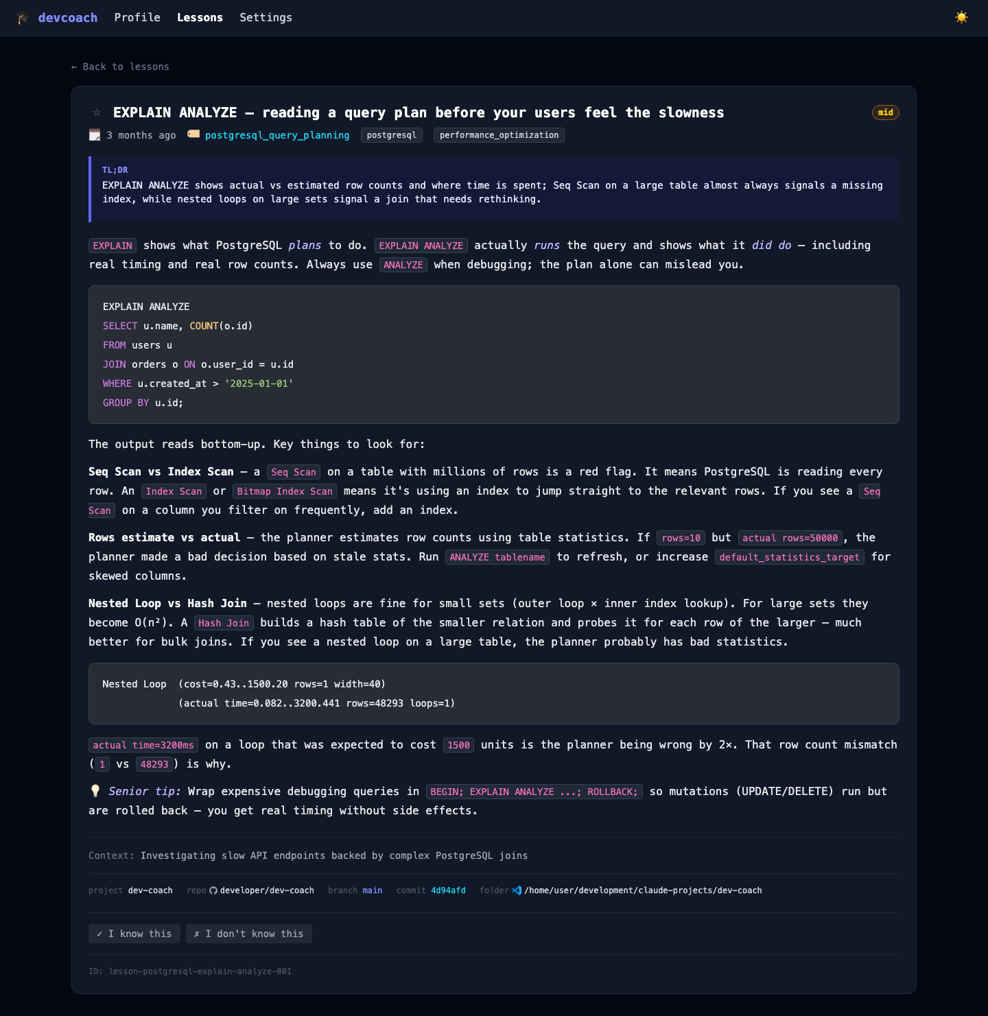 PostgreSQL EXPLAIN ANALYZE