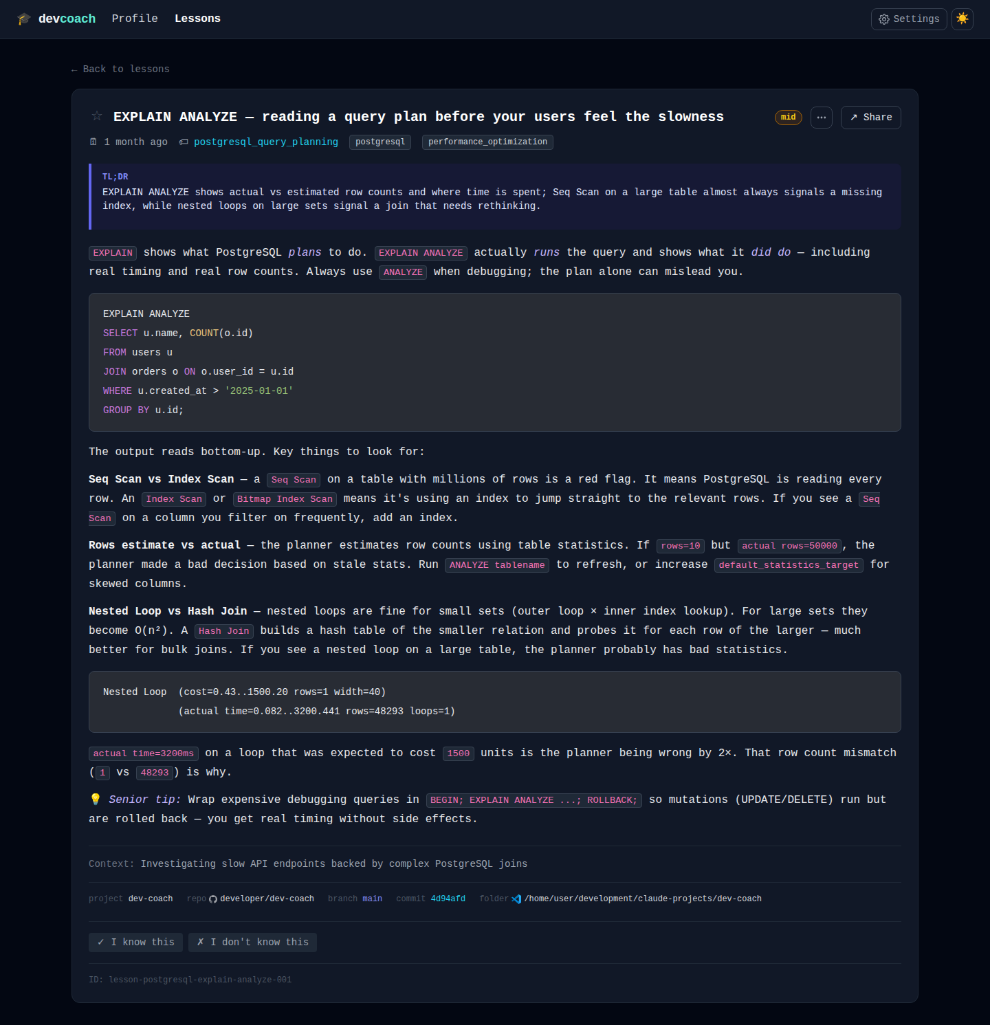PostgreSQL EXPLAIN ANALYZE
