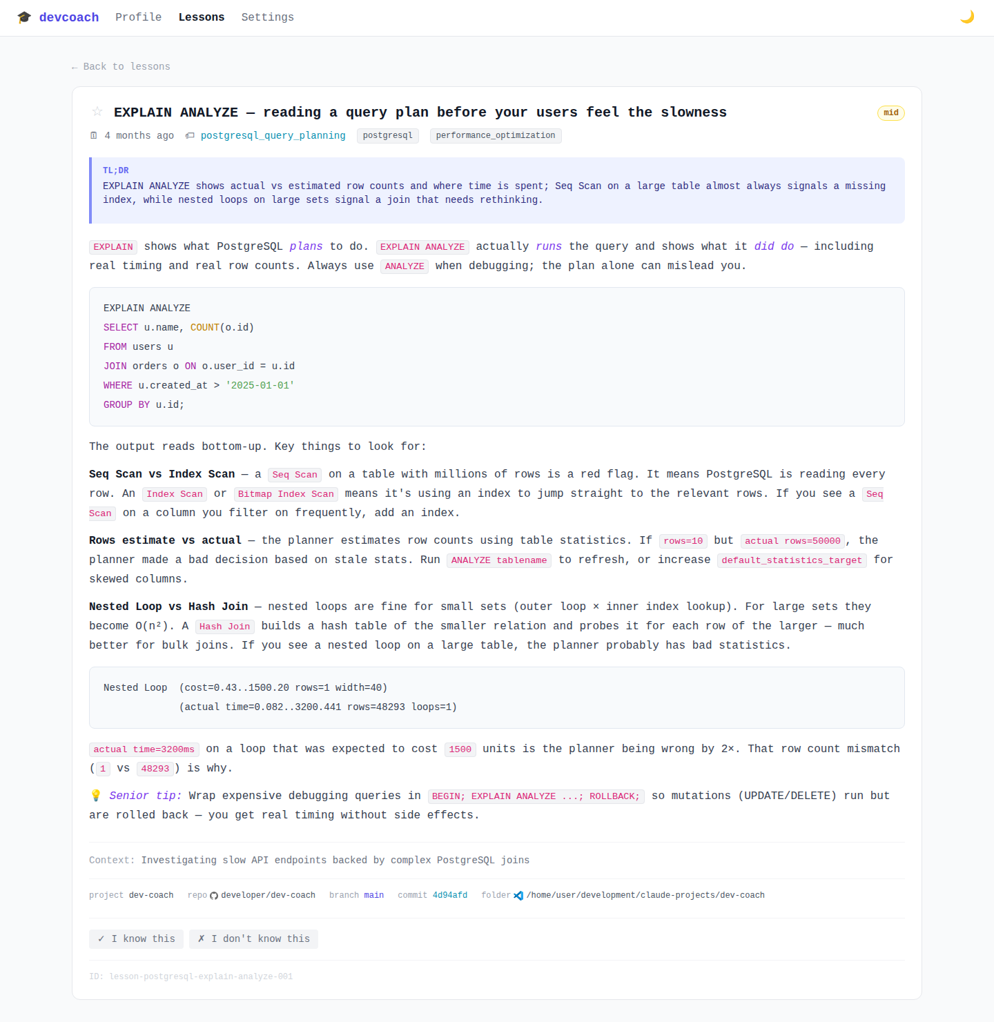 PostgreSQL EXPLAIN ANALYZE