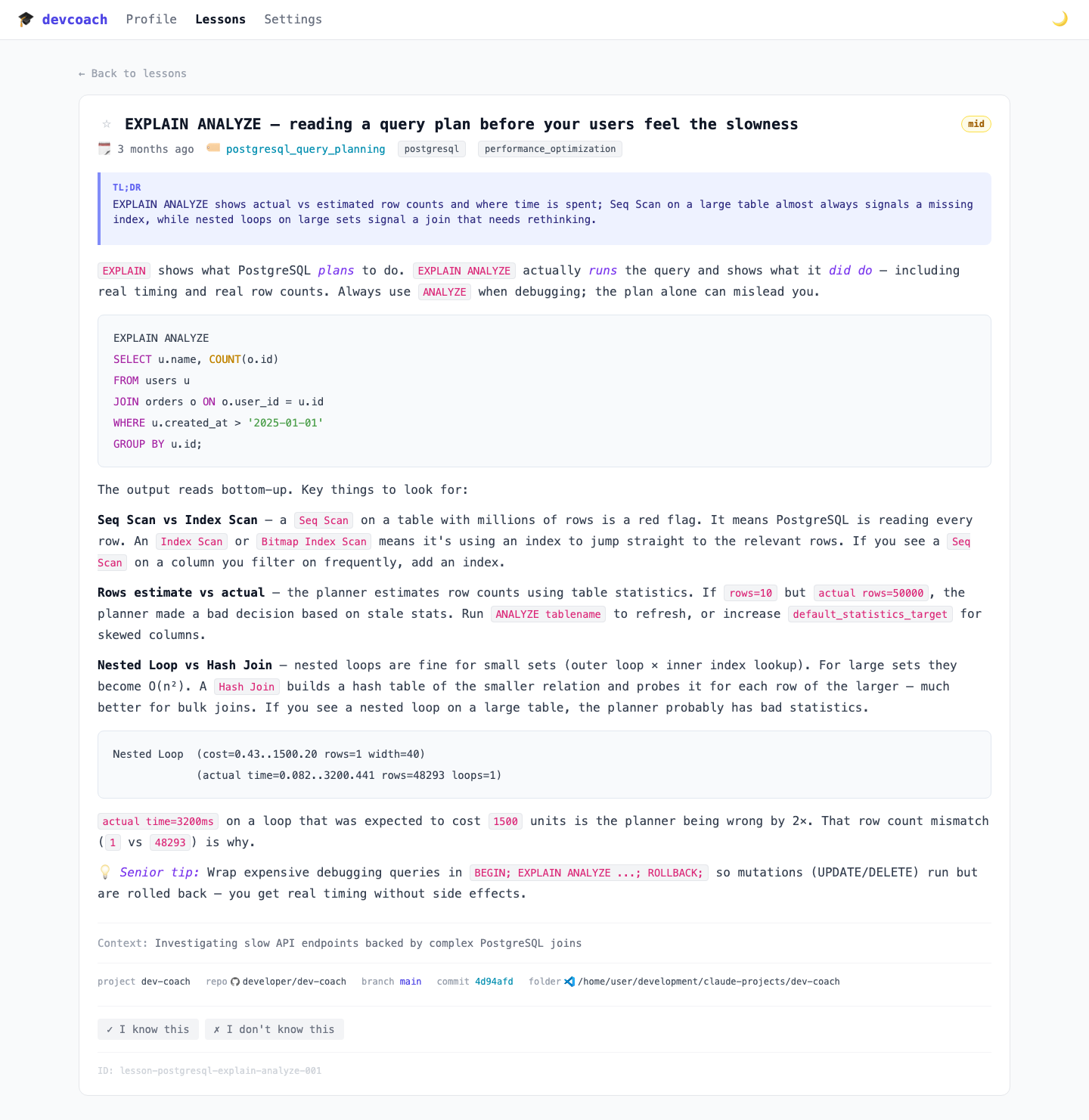 PostgreSQL EXPLAIN ANALYZE