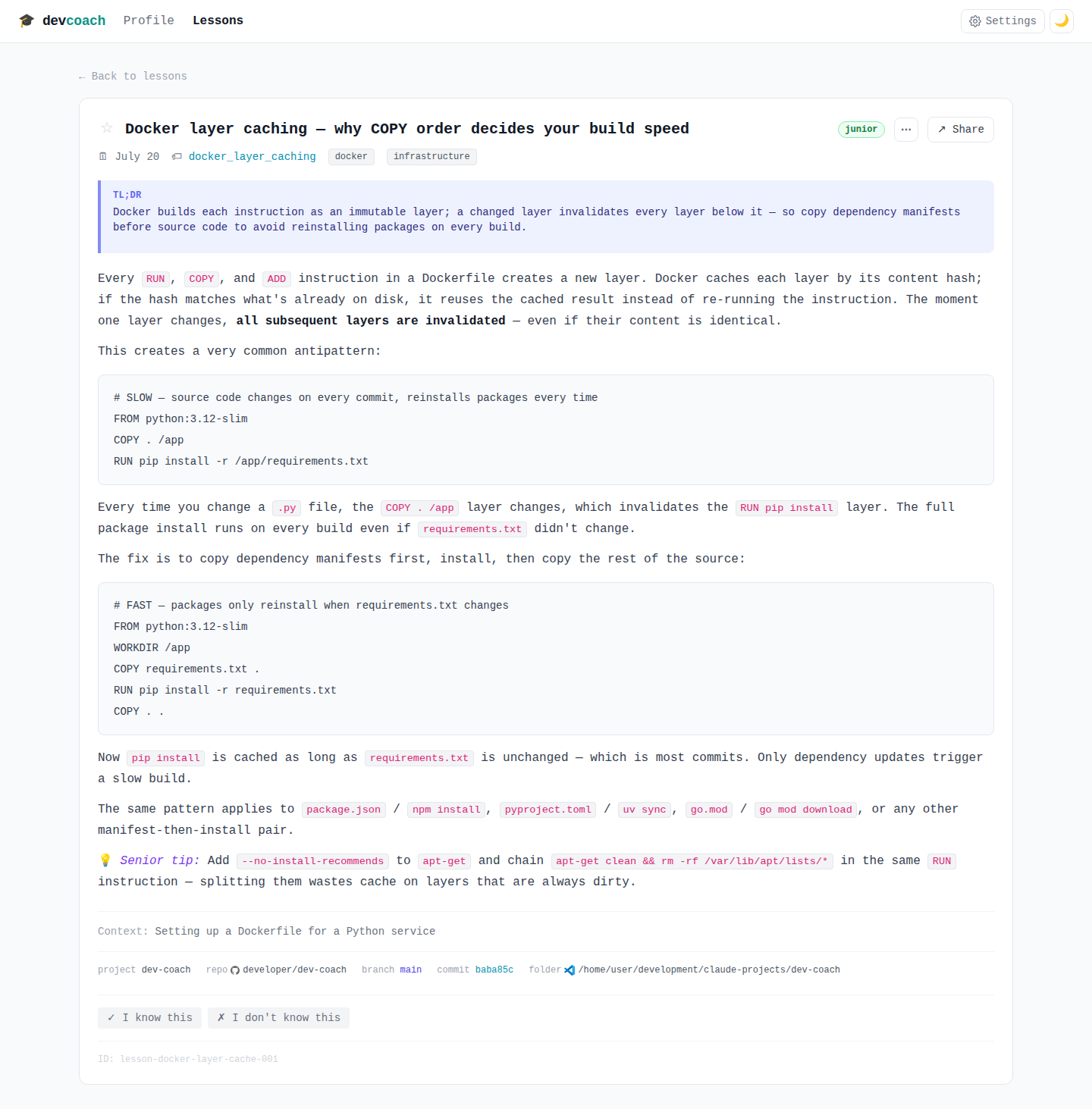 Docker layer caching