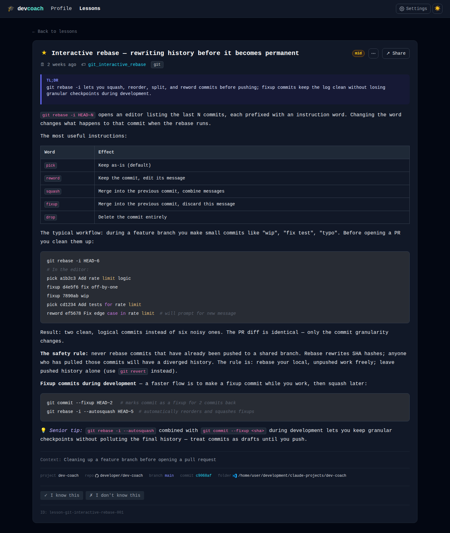 Git interactive rebase