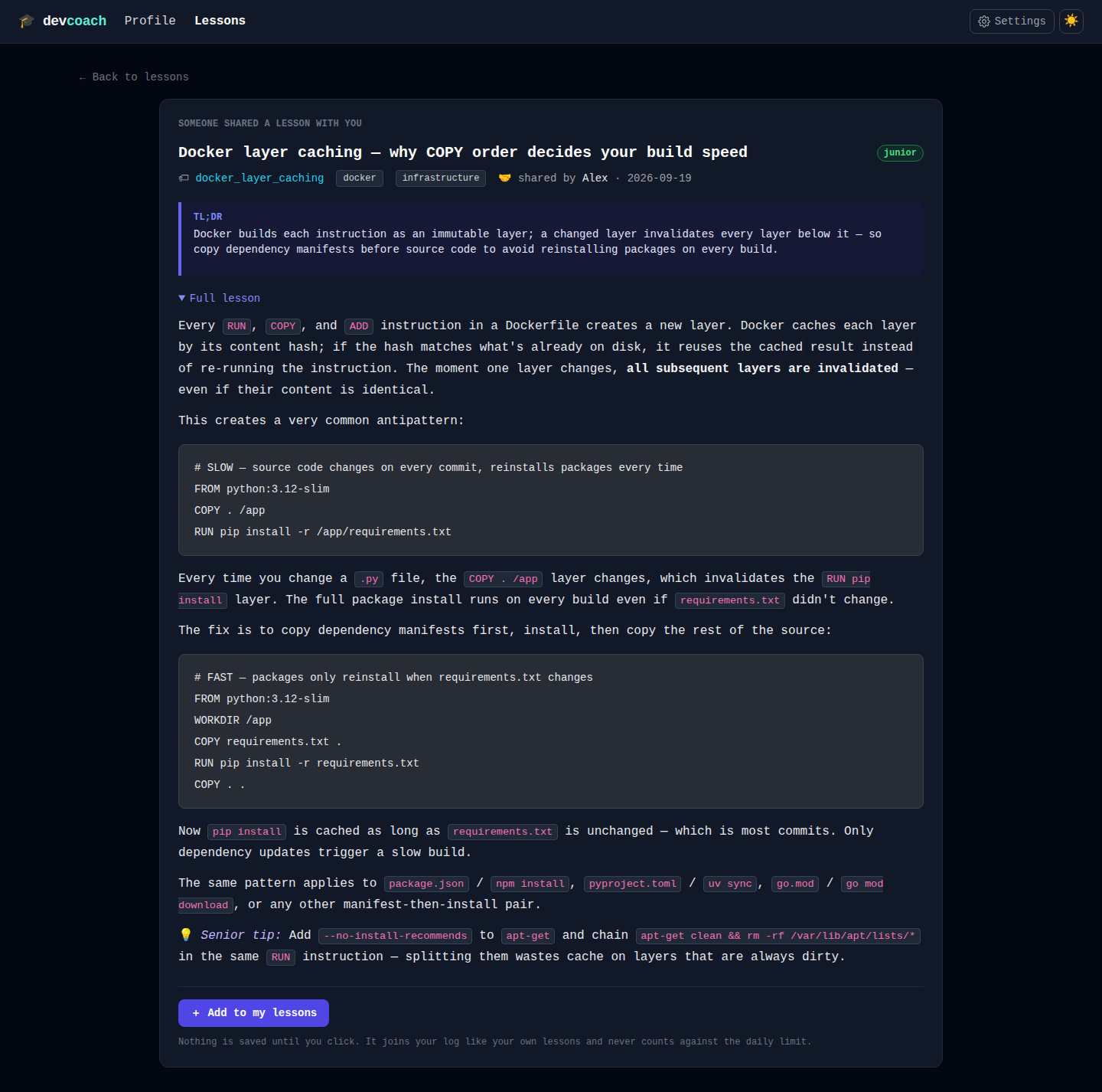 Shared lesson preview