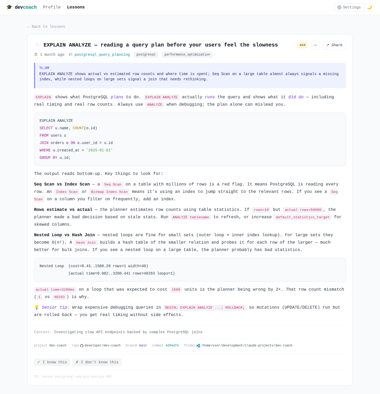 PostgreSQL EXPLAIN ANALYZE