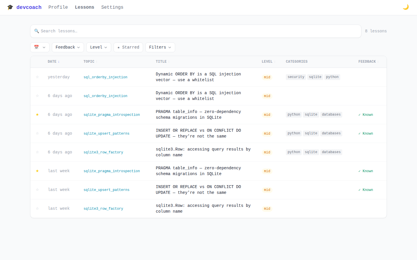 Lessons – light theme